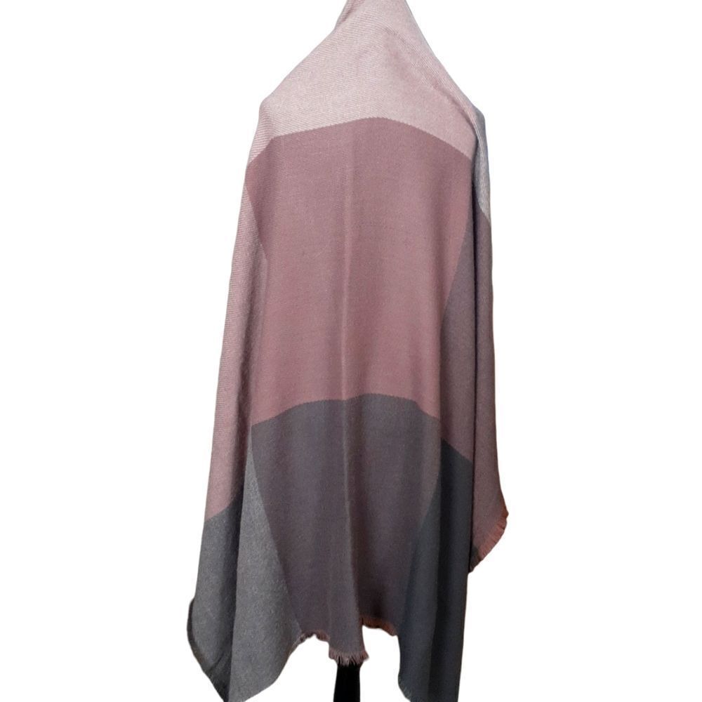 Vintage Shawl Color Block Soft Wrap Pastel Pinks‎ and Grays Large - Picture 5 of 8
